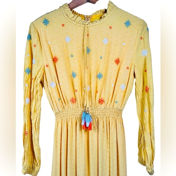 Alvina yellow maxi dress, 42 (M),embroidered flowers, tassels Modern Boho Pretty - Picture 2 of 11